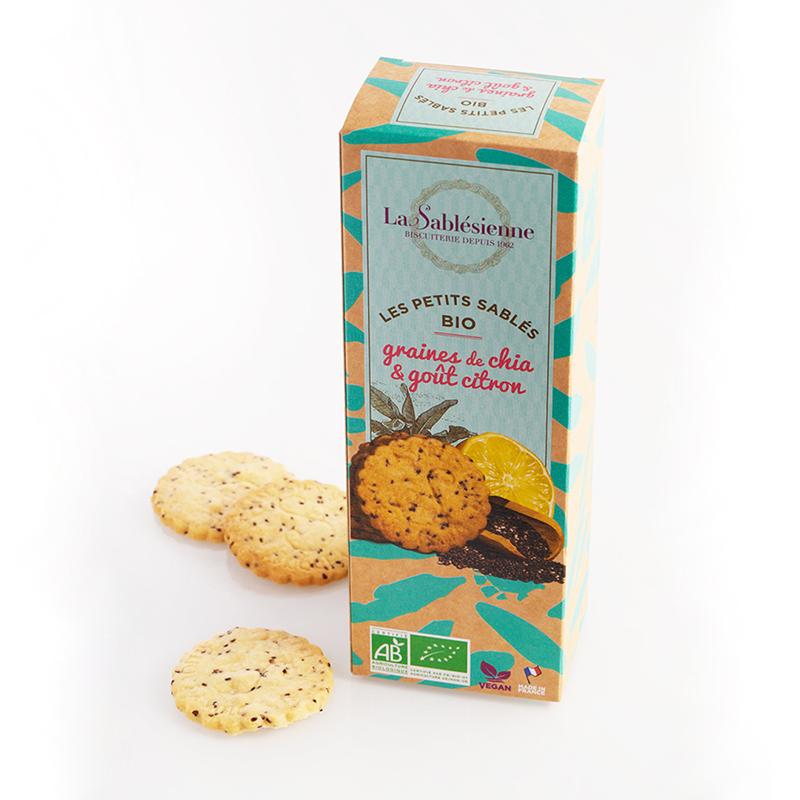 Organic & vegan cookies with lemon and chia seeds - 110g box