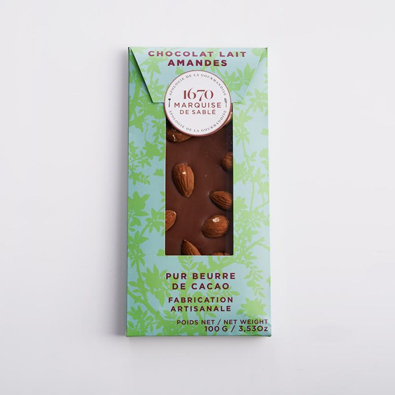 Milk chocolate bar with almonds - 100g